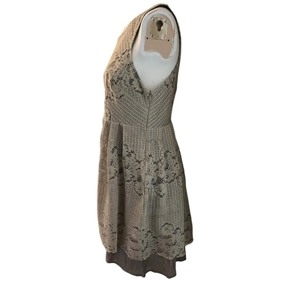 Free People Size 10 Taupe Rocco Open Back Lace Overlay Sleeveless Dress